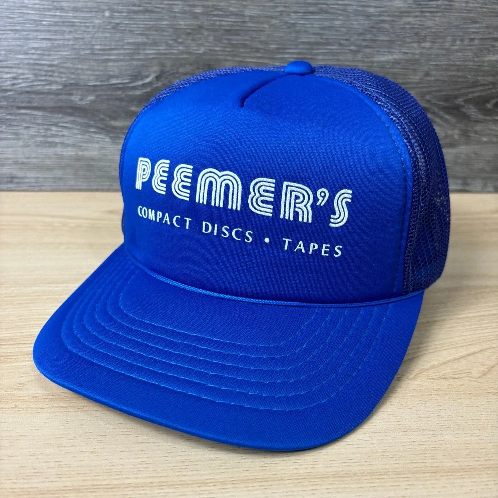 Vintage Peemers Hat Cap Snapback Blue‎ Foam Trucker Compact Discs Tapes